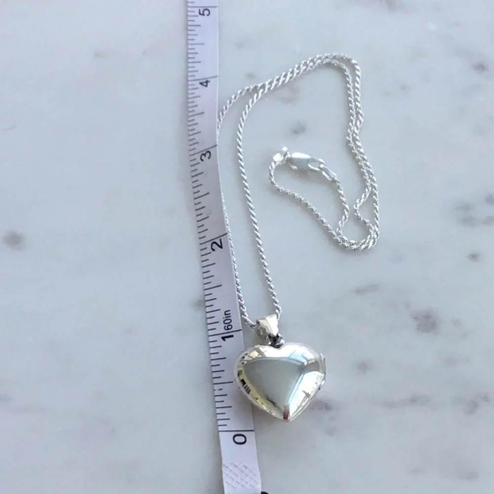 Sale $46 Firm! .925 Sterling Silver Puffed Heart Locket Necklace - Picture 10 of 16